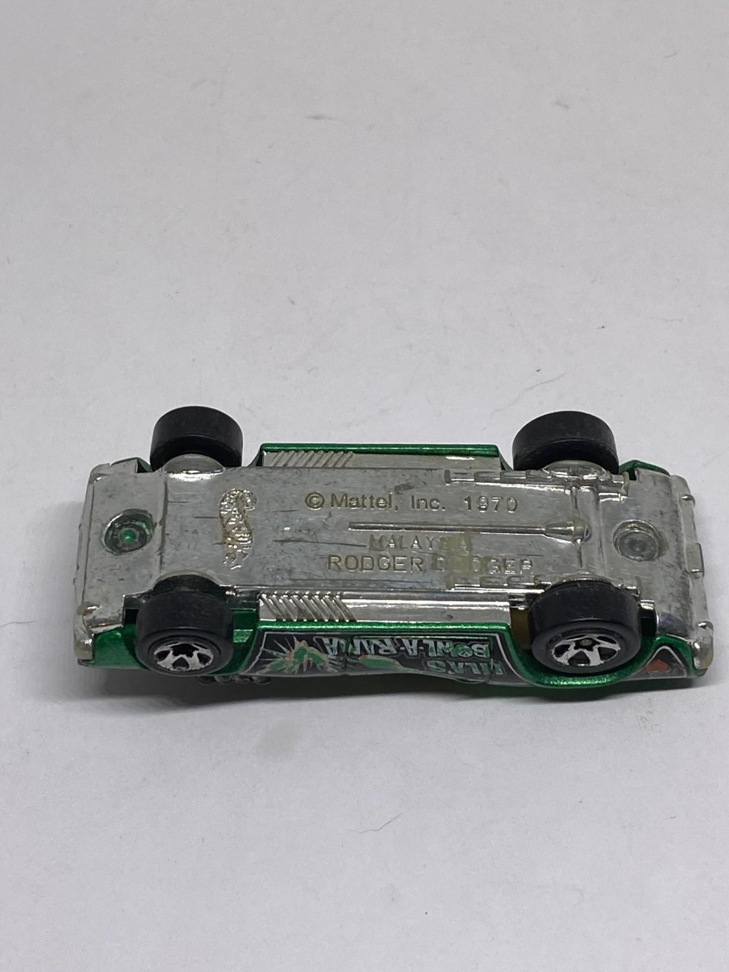 Hotwheels 1970 Challenger - Dragster - "Rodger Dodger Lila's Bowl-A-Rama"  - green view 5