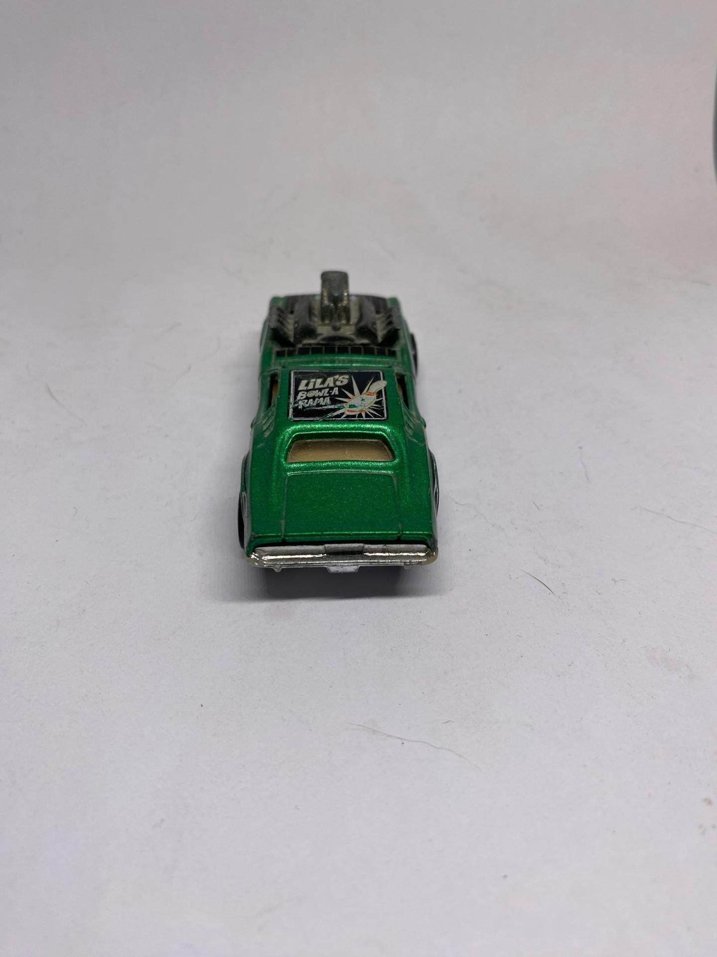 Hotwheels 1970 Challenger - Dragster - "Rodger Dodger Lila's Bowl-A-Rama"  - green view 2